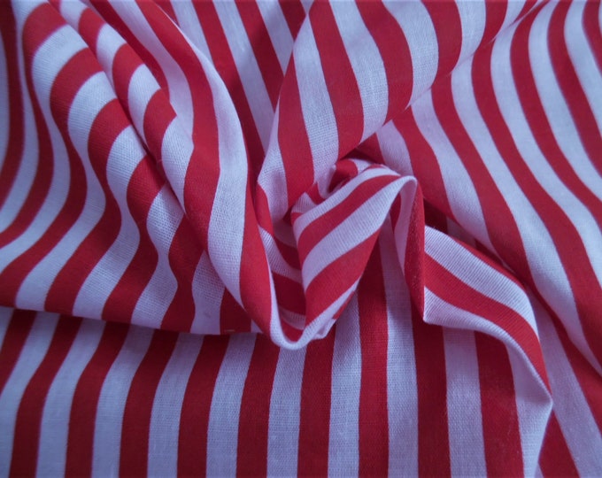 1970's Light Weight Cotton~Red & White Stripes~12"x45"~Doll Fabric~Raggedy Ann