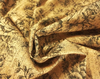 Floral Toile Print Cotton Poplin~Black on Driftwood Brown~12"x44"