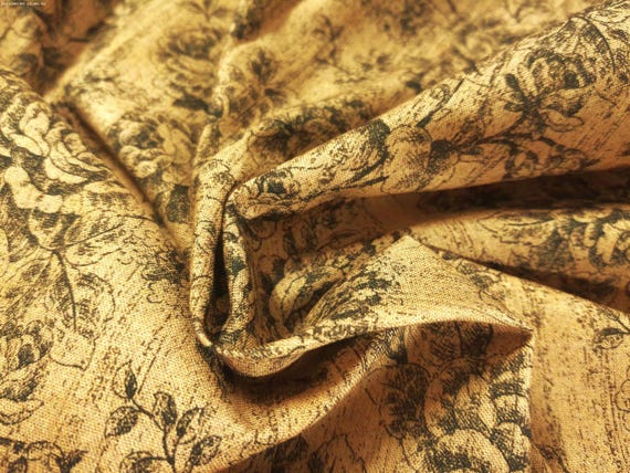Floral Toile Print Cotton Poplin~Black on Driftwood Brown~12"x44"