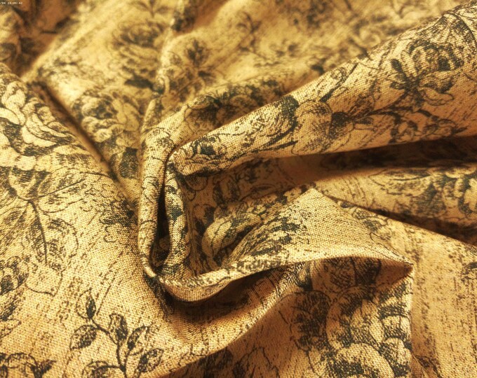 LAST! Floral Toile Print Cotton Poplin~Black on Driftwood Brown~13"x44"