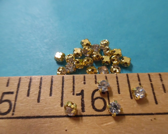 Tiny rhinestone buttons/embellishments~Gold Setting~3MM~Set of 20~Great For Doll Clothing~Flapper