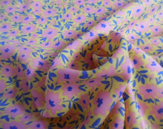 Rayon Challis~Allover Floral~Pink/Teal on Yellow ~18"x28"~Doll Fabric~Flapper