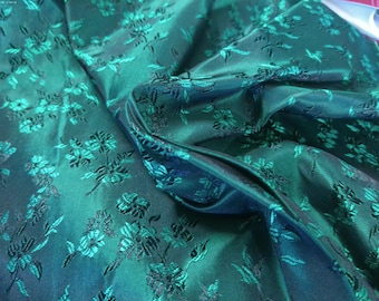 Vintage Satin Jacquard Brocade~Small Floral~Emerald/Black~18"x22"
