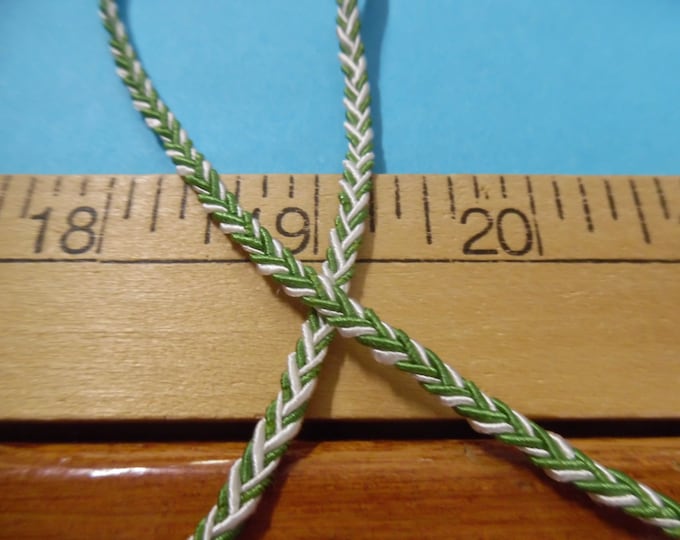 Tiny 1/8" Braided Flat Braid~Green & White~100% Cotton~By The Yard~Doll Dress and Hat Trim!