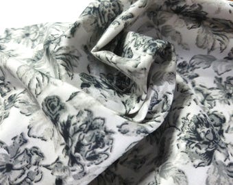 Cotton Sateen~Small Floral Toile Print~Shades Gray/Black on White~18"x30"