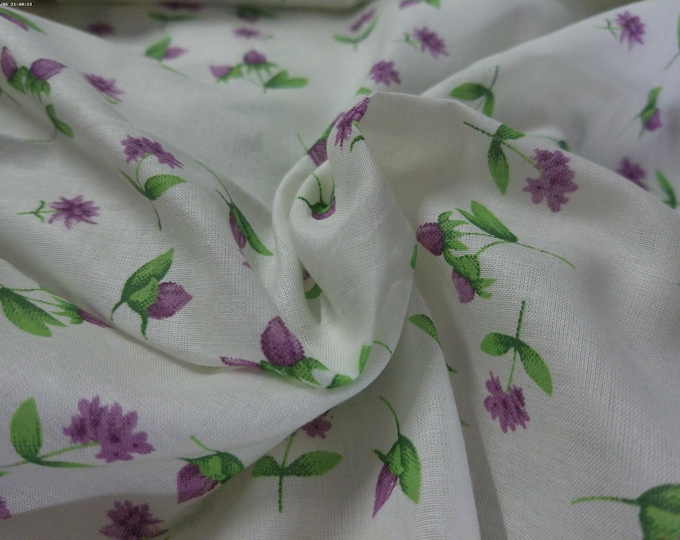 Custom Print Cotton Voile~Small Purple Florals on White~12"x29"