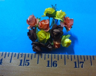 Tiny Mulberry Paper Roses for Smaller Dolls~Fall Colors~12 Pieces~Great For Doll Hats!