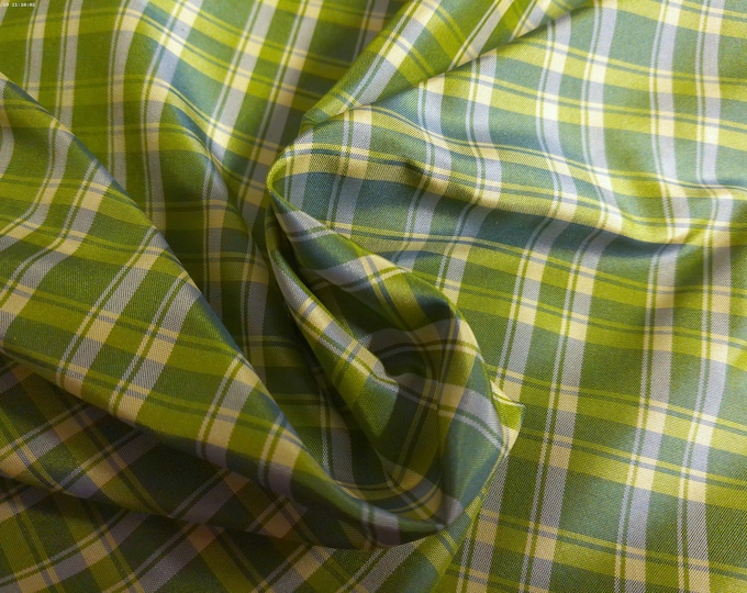 Silk Taffeta~Small Plaid~Green/Blue/White~10"x27"~Doll Fabric