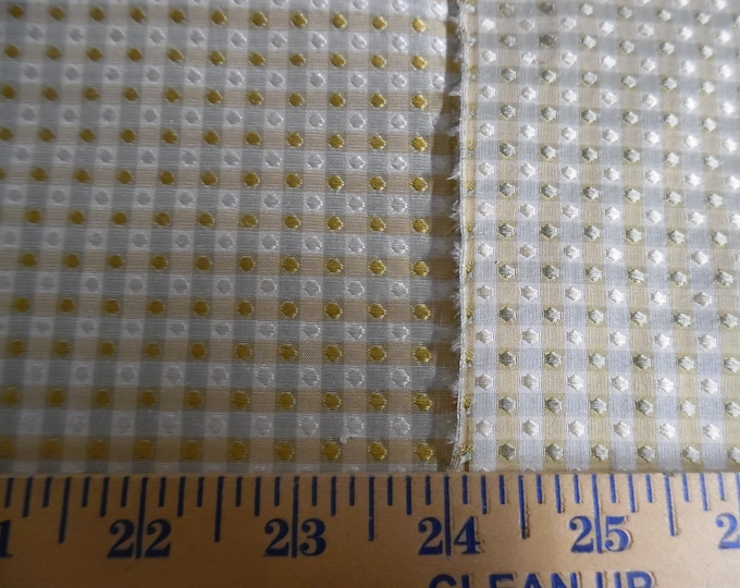 Silk Jacquard~Tiny Checks/Dots~Gold/Sterling/Cream~Reversible~12"x27"~Doll Fabric