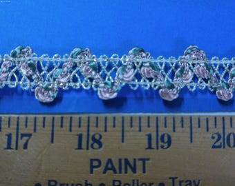 Vintage Lattice Braid~Pink/White/Gold-1" wide~By The Yard