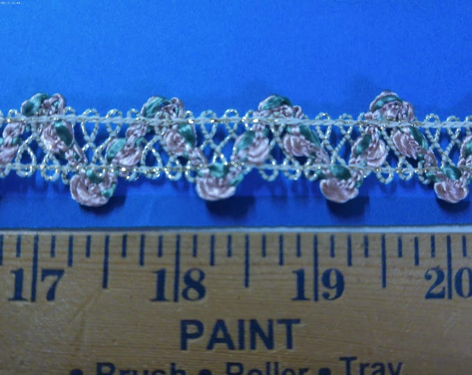 Vintage Lattice Braid~Pink/White/Gold-1" wide~By The Yard