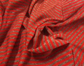 BASEMENT BARGAIN! Cotton/Rayon Stripe Jersey~Red/Marlble Gray~12"x62"~Doll Fabric