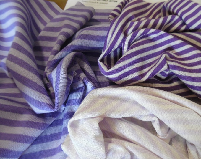 STASH BUILDER!  Tiny Stripe Jersey Assortment~Shades of Purple~3 Pieces~Great 4 Sweaters, Hats, Buntings, Leggings, Ect!