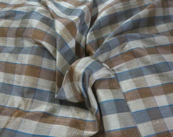 Small Plaid Silk Shantung~French Blue/Brown/Cream~18"x27"~Doll Fabric~Modern to Antique Dolls