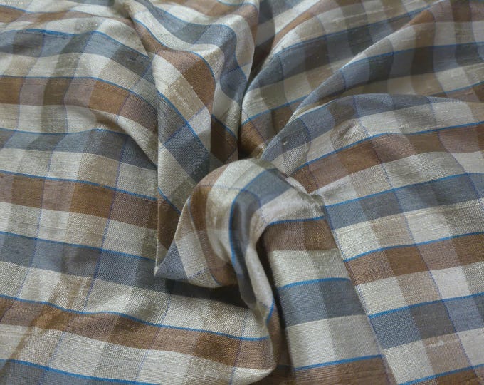 Small Plaid Silk Shantung~French Blue/Brown/Cream~18"x27"~Doll Fabric~Modern to Antique Dolls