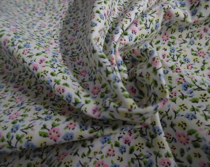 ALMOST GONE! Lt Weight Cotton~Micro Floral Print of Pink and Blue on White~12"x29"~Doll Fabric