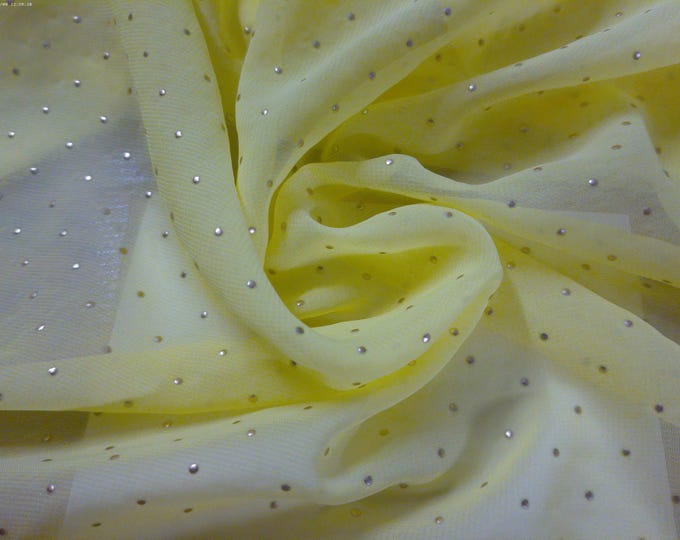 Sheer Chiffon~Lemon Yellow~Micro Embossed Dots in Gold~12"x60"~Doll Fabric~Great For Overlays