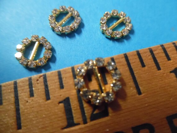 Tiny Rhinestone Doll Buckles~7/16" Round~Gold Setting~Set of 4~Great for Barbie!