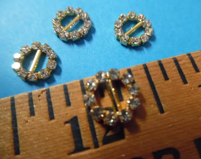 Tiny Rhinestone Doll Buckles~7/16" Round~Gold Setting~Set of 4~Great for Barbie!