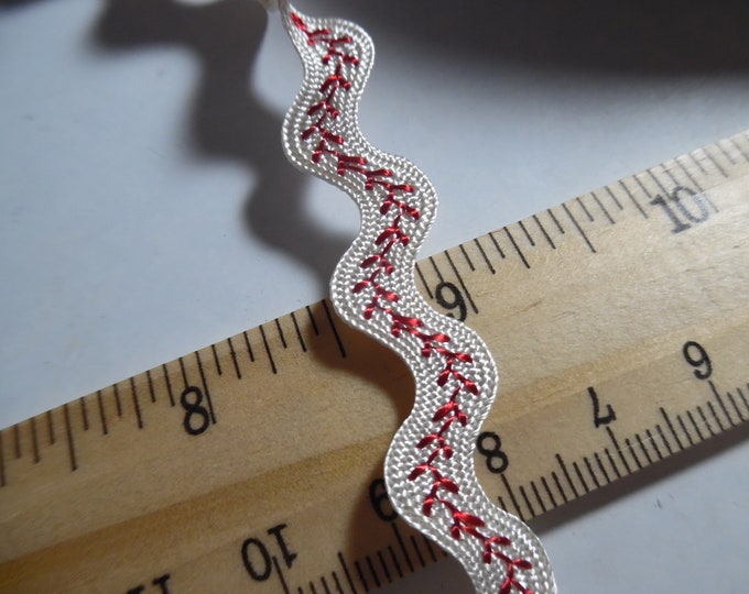 Old Stock Embroidered Wave Braid~Red on White~100% Rayon~1/2"~BY THE YARD