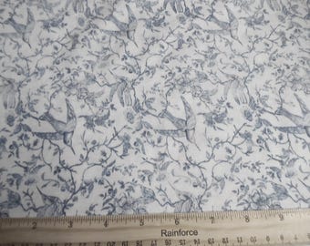Small Scale Blue Bird Toile~Blue/White~Cotton Lawn~Custom Printed~12"x27"~Doll Fabric