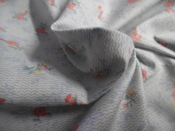 LAST! Vintage Light Weight Cotton ~Miniature Rose Print~Coral/Blue/White~11"x45"~Doll Fabric
