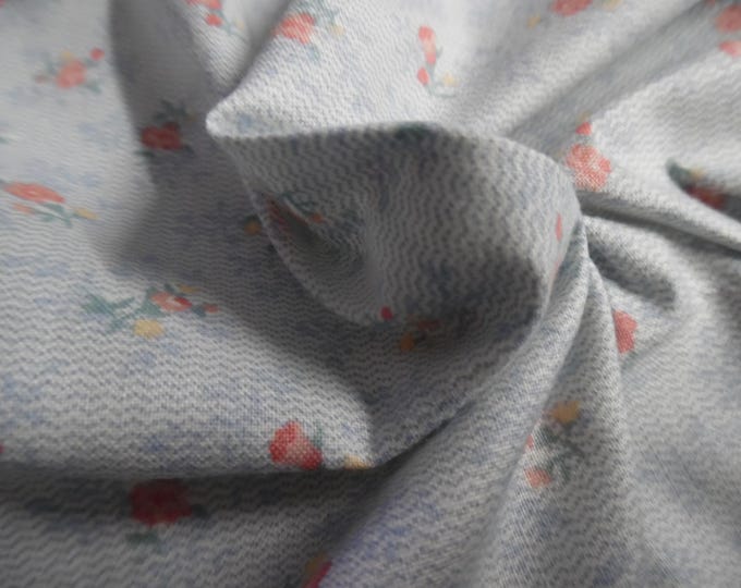 LAST! Vintage Light Weight Cotton ~Miniature Rose Print~Coral/Blue/White~11"x45"~Doll Fabric