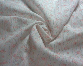 Vintage Cotton Floral Stripes~Micro Pink Roses~Soft~Semi Sheer~12"x45"