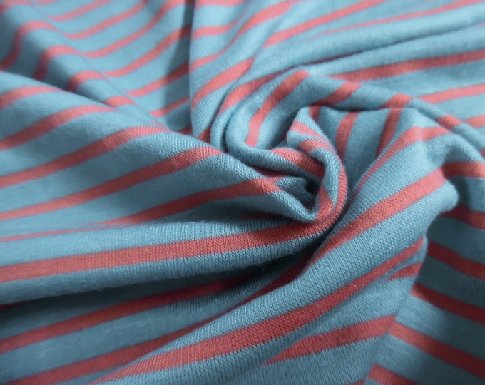 LAST PC! Tiny Stripe Jersey~Aqua and Coral~Doll Fabric~12"x30"~Great 4 shirts, sweaters, stockings, socks, leggings, ect.