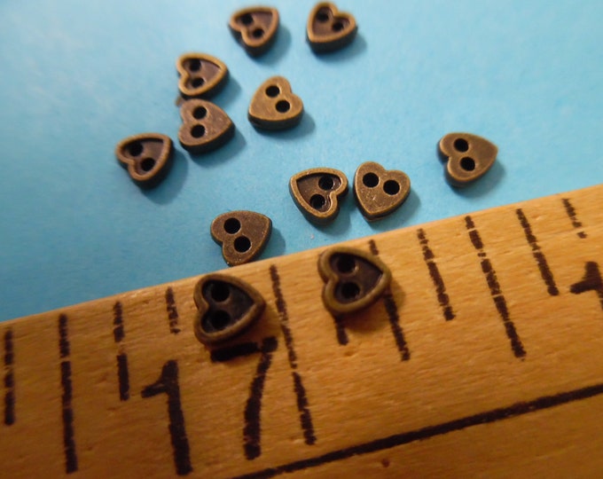 Mini Heart Shaped Metal Doll Buttons~Sew 2 holes~Antique Bronze~3.5MM~BY THE DOZEN!