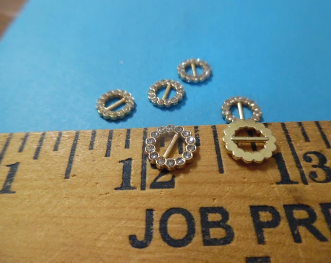NEW SUPPLIER! Tiny Rhinestone Doll Buckles~3/8" Round Gold Setting~Set of 4~Great for Barbie!