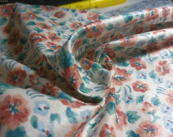 BASEMENT BARGAIN! 100% Cotton Polished Chintz~Small Floral~Salmon/Blue~19"x27"