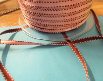 Double Sided Satin Ribbon~Chocolate & Pink~3/16"~4 Yards