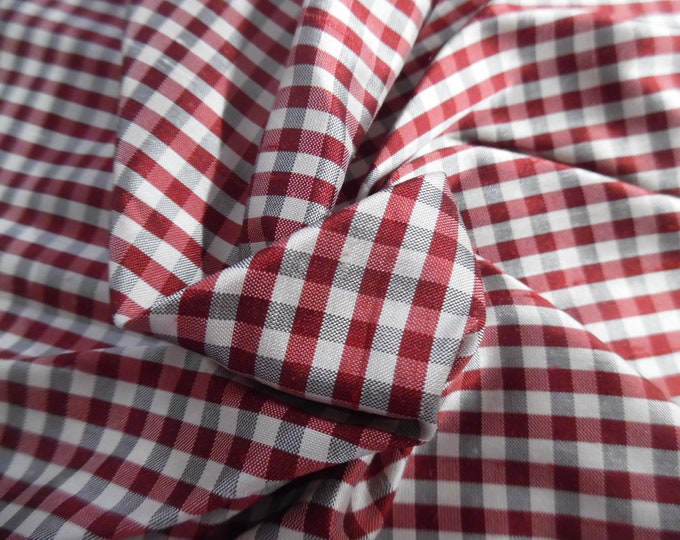 Tiny Check Silk Taffeta~Red/White/Slate~9"x27"~Light Weight~Crisp