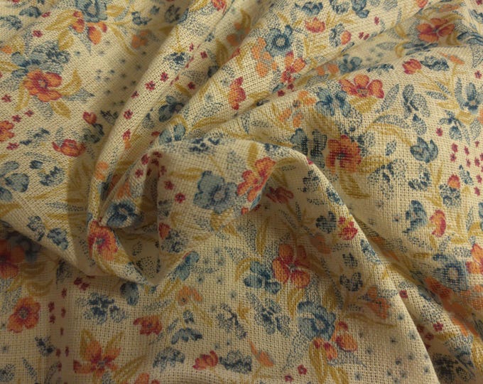 Vintage Feedsack Weave~Small Floral Print~Blue & Pink~Lt.Wt.Cotton~12"x44"