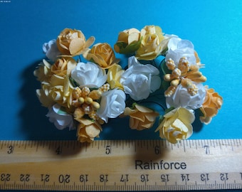 New For July!! Mulberry Paper Roses and Stamen Assortment~Shades of Maize/White~26 Pieces~Great For Doll Hats!