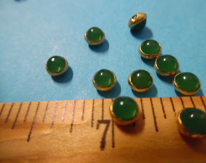 Doll Buttons~Smooth Dome~Dark Green~ Gold Setting~Flat back~Sew On~Set 10~4MM