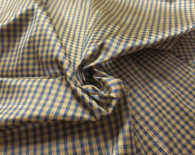 LAST! Tiny Check Silk Taffeta~Blue/Oyster~9"x27"~READ!