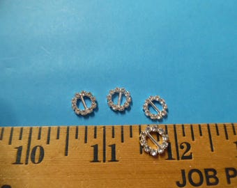 Tiny Rhinestone Doll Buckles~10MM (7/16") Round~Silver Setting~Set of 6~Great for Barbie!