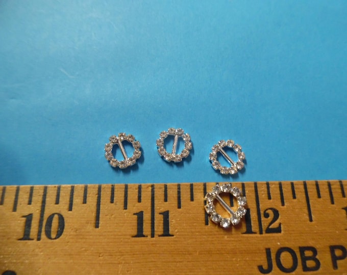 Tiny Rhinestone Doll Buckles~10MM Round~Silver Setting~Set of 6~Great for Barbie!