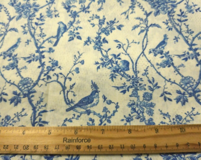 Blue Bird Forest Toile~Blue/Ivory~Custom Printed~12"x27"~Doll Fabric