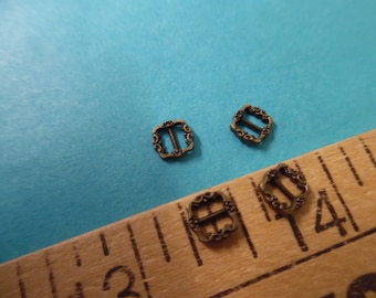 Tiny Metal Doll Buckles~5MM square~Georgian Style~Set of 6~Dark Antique Bronze~Antique, Modern, & Vintage Dolls
