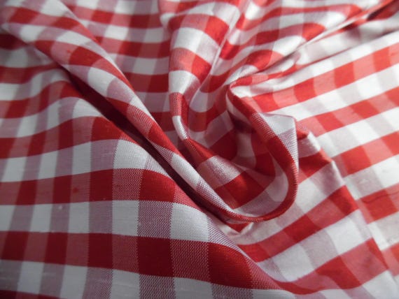 ALMOST GONE! Silk Shantung~Red and White Checks~18"x54"~Doll Fabric