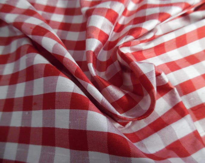 ALMOST GONE! Silk Shantung~Red and White Checks~18"x54"~Doll Fabric
