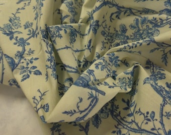 Blue Bird Forest Toile~Blue/Ivory~Custom Printed~12"x27"~Doll Fabric