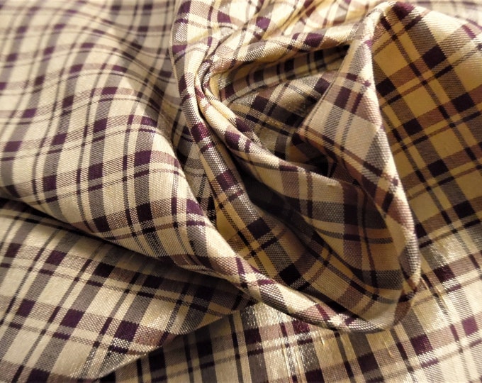 Faux Silk Taffeta~Tiny Plaid~Dark Burgundy/Gold~18"x54"~Polyester~Great for Modern/Vintage Fashion Dolls