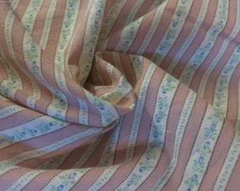 Vintage Fabric Traditions Cotton Floral Ticking Stripe~Mauve Pink/Micro Blue Floral~12"x46"