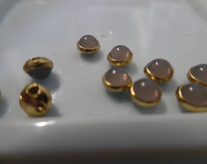 Doll Buttons~Smooth Dome~Light Grey~ Gold Setting~Flat back~Sew On~Set 10~4MM