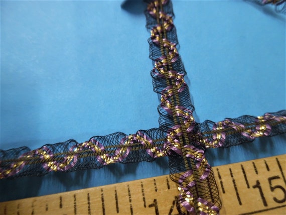 Delicate French Passementerie~Fine Net Loops~GOLD/LAVENDER/BLACK~3/8"x1YDs~Doll Trim