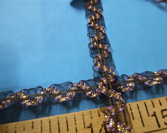 Delicate French Passementerie~Fine Net Loops~GOLD/LAVENDER/BLACK~3/8"x1YDs~Doll Trim